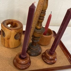 Candle Holders Candlesticks LOT/5 Aspen Hand Turned Wood Candles Bermuda Cedar